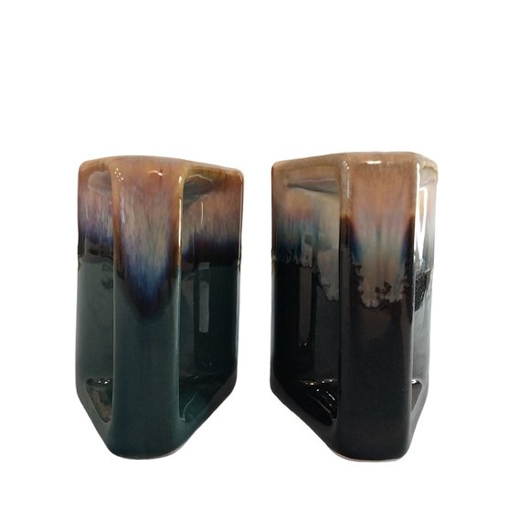 Two Padilla Signed Mexican Stoneware Drip Glaze Pottery Mugs Blue Green - Picture 4 of 7